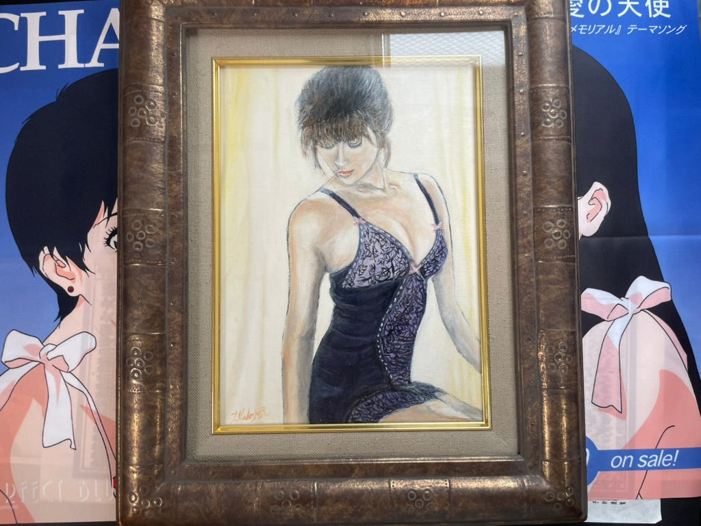 FRAMED ORIGINAL ART Black Lingerie (1990s?) Unknown Artist-thumbmail-1