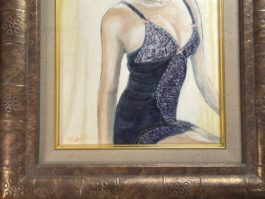 FRAMED ORIGINAL ART Black Lingerie (1990s?) Unknown Artist-thumbmail-2