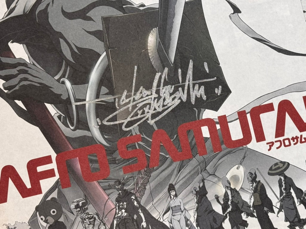 SIGNED by Character Designer Takashi Okazaki – Afro Samurai Movie Flyer (2007)-thumbmail-1
