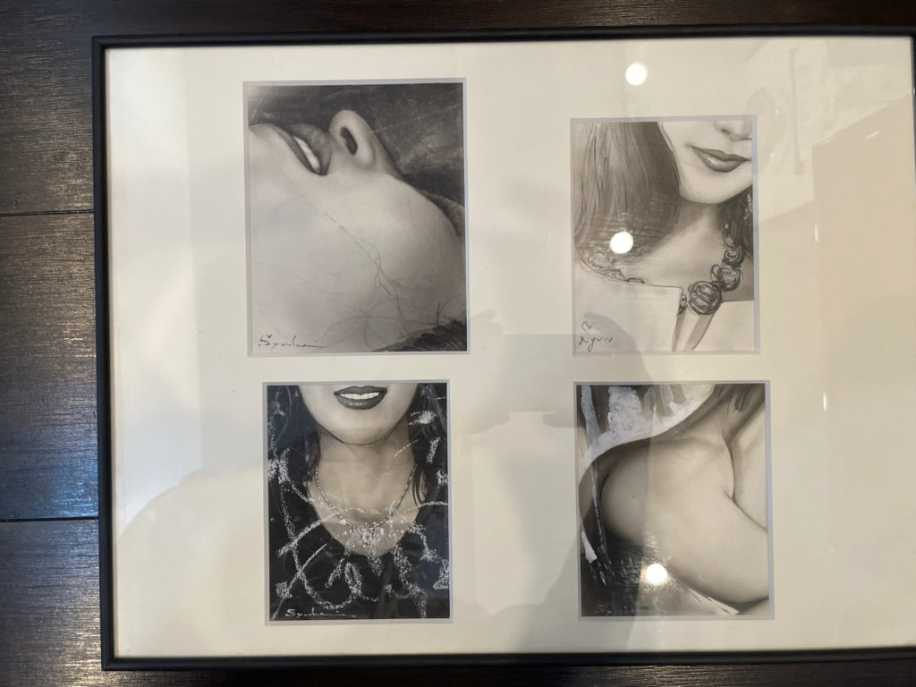 FRAMED ART 4 monochrome illustrations by Harumi Nishimura / Syunhei (1990s?)-thumbmail-1